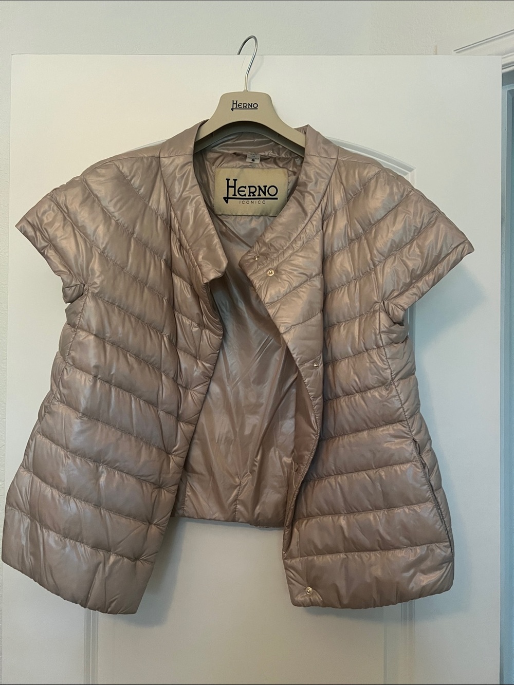 Herno Short-Sleeve Quilted Puffer Jacket in champagne